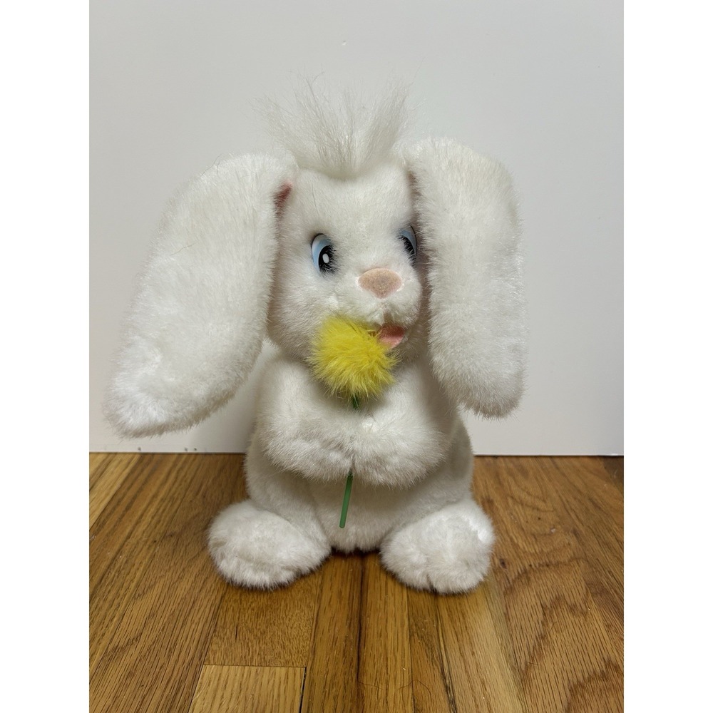Vintage Applause White Easter Bunny Rabbit Plush with Dandelion